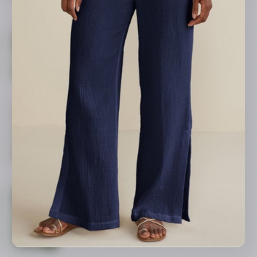 Navy Wide Leg Gauze Pants